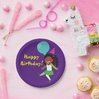 Assiettes En Carton Fête d'anniversaire de fille (afro-américaine) 