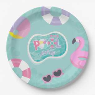 Assiettes En Carton Fête d'anniversaire de fille au bord de la piscine