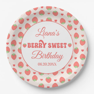 Assiettes En Carton Fête d'anniversaire de fille aux fraises sucrées
