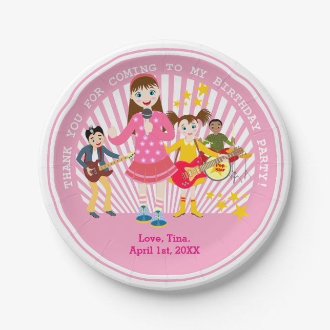 Assiettes En Carton Fête d'anniversaire de fille de vedette de pop (Devant)
