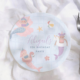 Assiettes En Carton Fête d'anniversaire de fille sirène piscine
