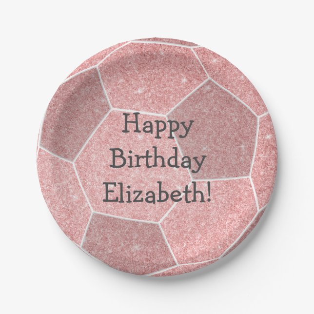 Assiettes En Carton fête d'anniversaire de football féminin rose (Devant)