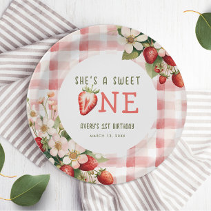 Assiettes En Carton Fête d'anniversaire de fraise pour la première ann