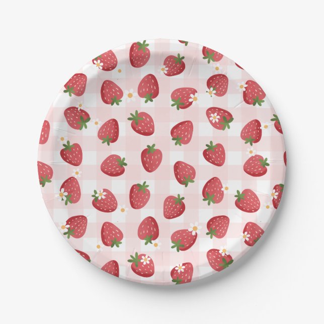 Assiettes En Carton Fête d'anniversaire de fraises (Devant)
