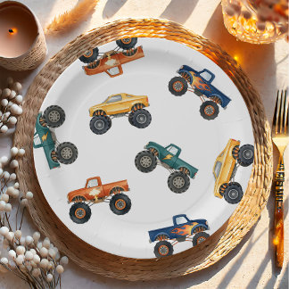 Assiettes En Carton Fête d'anniversaire de garçon avec Monster Truck