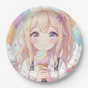 Assiettes En Carton Fête d'anniversaire de glace pour fille d'anime