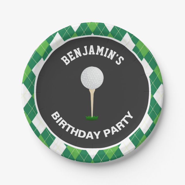 Assiettes En Carton Fête d'anniversaire de golf (Devant)