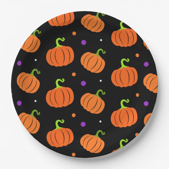 Assiettes En Carton Fête d'anniversaire de Halloween citrouille (Devant)