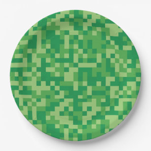 Assiettes En Carton Fête d'anniversaire de jeu vidéo pixelisé vert