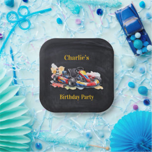 Assiettes En Carton Fête d'anniversaire de karting à l'aquarelle pour