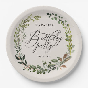 Assiettes En Carton Fête d'anniversaire de la couronne de feuillage r