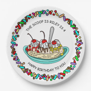 Assiettes En Carton Fête d'anniversaire de la crème glacée personnalis