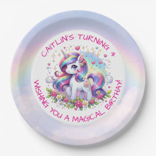 Assiettes En Carton Fête d'anniversaire de la fille licorne arc-en-cie