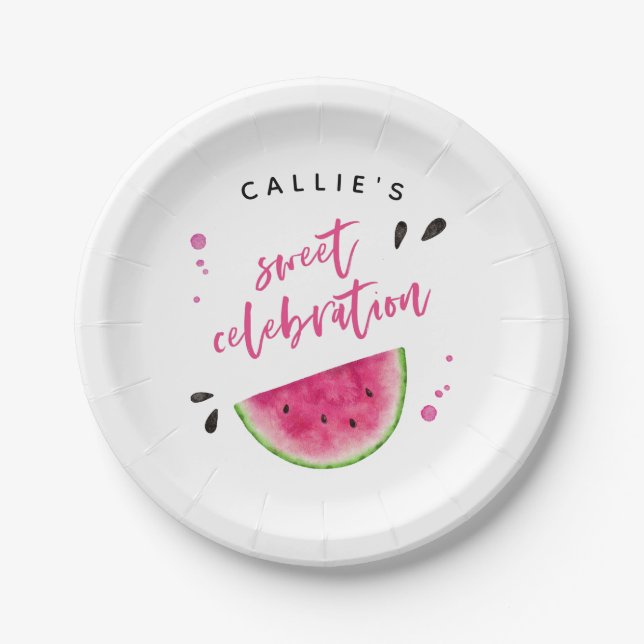 Assiettes En Carton Fête d'anniversaire de la pastèque moderne (Devant)