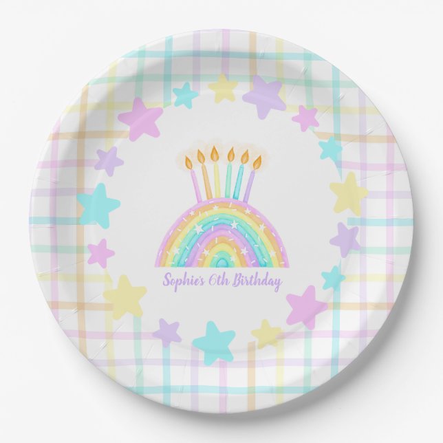 Assiettes En Carton Fête d'anniversaire de la petite fille arc-en-ciel (Devant)