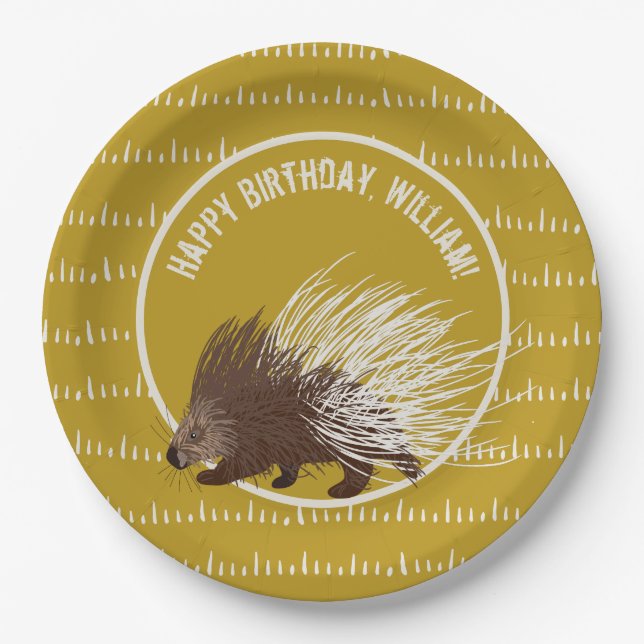 Assiettes En Carton Fête d'anniversaire de la Porcupine Brown et mouta (Devant)
