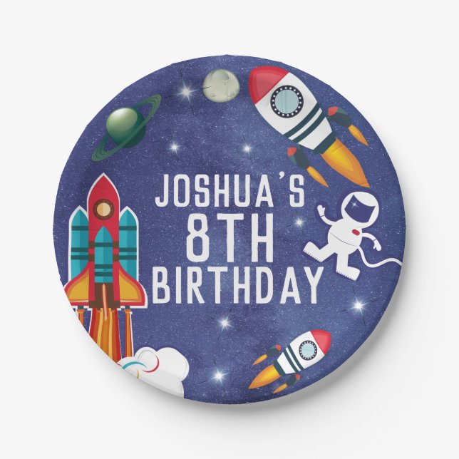 Assiettes En Carton Fête d'anniversaire de l'astronaute (Devant)