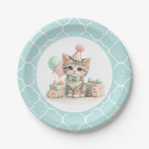 Assiettes En Carton Fête d'anniversaire de mignon chaton pastel