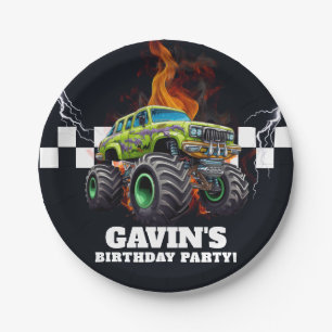 Assiettes En Carton Fête d'anniversaire de Monster Truck personnalisée