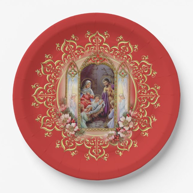 Assiettes En Carton Fête d'anniversaire de nativité de Noël pour Jésus (Devant)
