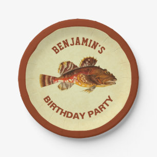 Assiettes En Carton Fête d'anniversaire de pêche rustique vintage