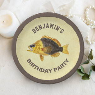 Assiettes En Carton Fête d'anniversaire de pêche rustique vintage