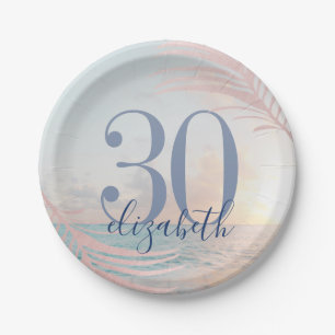 Assiettes En Carton Fête d'anniversaire de plage Nom d'âge personnalis