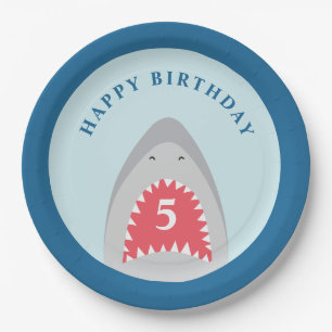 Assiettes En Carton Fête d'anniversaire de requin