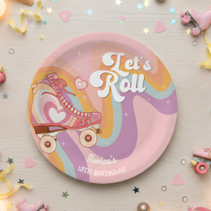 Assiettes En Carton Fête d'anniversaire de roller retro