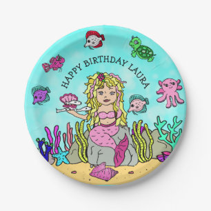 Assiettes En Carton Fête d'anniversaire de sirène blonde très personna