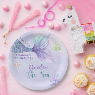 Assiettes En Carton Fête d'anniversaire de sirène sous la mer Sirène