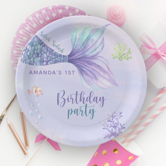 Assiettes En Carton Fête D'Anniversaire De Sirène Sous La Sirène De Me (Créateur téléchargé)