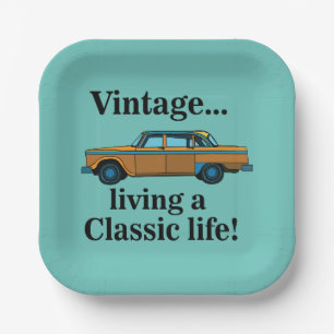 Assiettes En Carton Fête d'anniversaire de voiture classique vintage