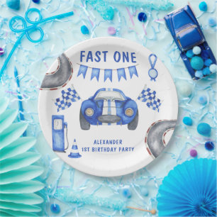 Assiettes En Carton Fête d'anniversaire de voiture de course pour le p