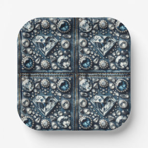 Assiettes En Carton Fête d'anniversaire Denim & Diamonds Bling 16 ans