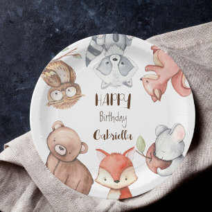 Assiettes En Carton Fête d'anniversaire des animaux de la forêt de Woo