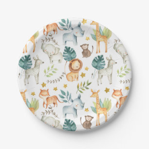 Assiettes En Carton Fête d'anniversaire des animaux safari de la jung