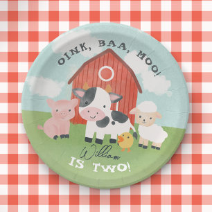 Assiettes En Carton Fête d'anniversaire des enfants à la ferme mignonn