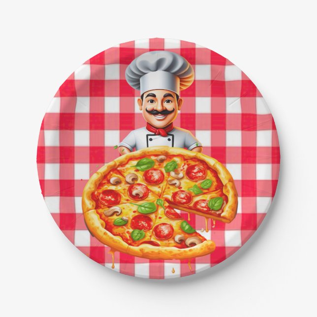 Assiettes En Carton Fête d'anniversaire des enfants de Pizza (Devant)