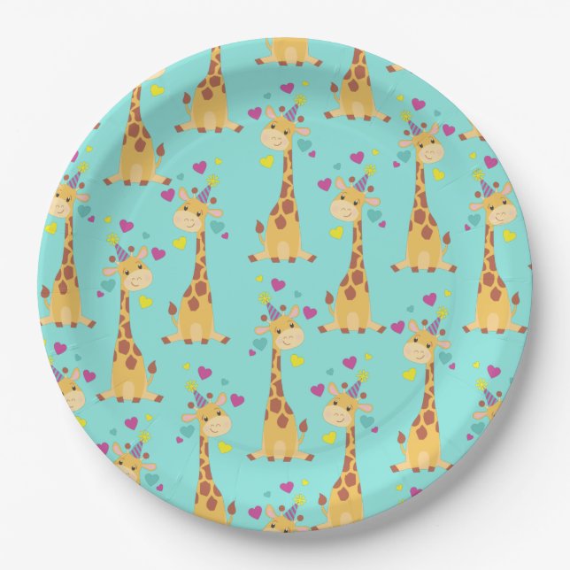 Assiettes En Carton Fête d'anniversaire des enfants girafe Mignon (Devant)