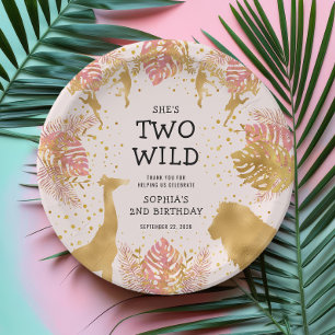 Assiettes En Carton Fête d'anniversaire des filles 2 ans Safari Rose G