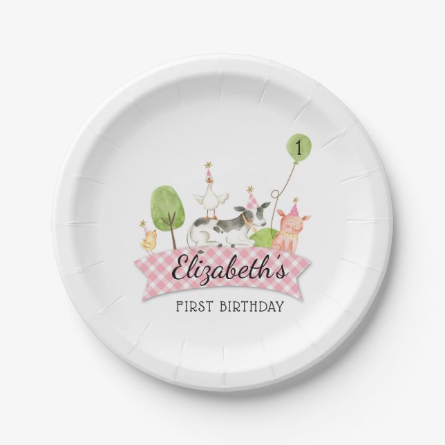 Assiettes En Carton Fête d'anniversaire des filles Barnyard  (Devant)