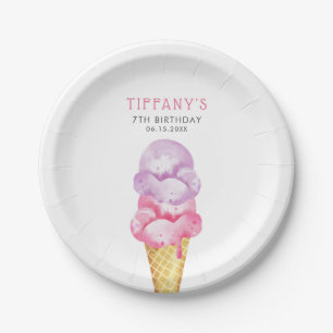 Assiettes En Carton Fête d'anniversaire des filles roses de glace