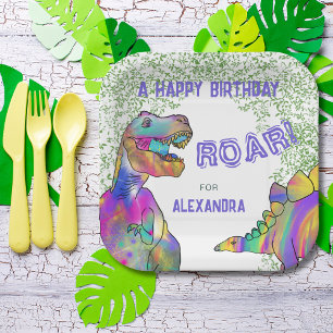 Assiettes En Carton Fête d'anniversaire Dinosaure T-Rex Jungle Violet