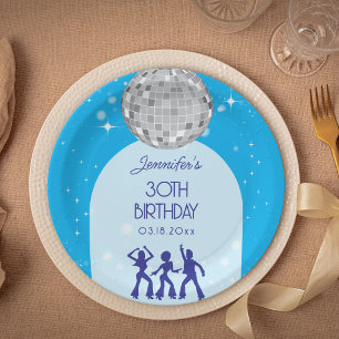 Assiettes En Carton Fête d'anniversaire disco bleu rétro 70s 80s