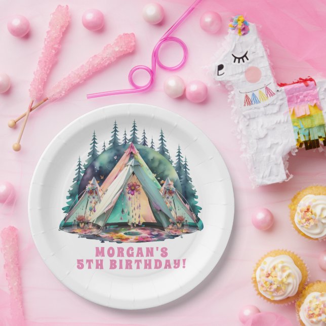 Assiettes En Carton Fête d'anniversaire du Camping Sleepover (Fête)