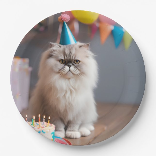 Assiettes En Carton Fête d'anniversaire du chat perse (Devant)