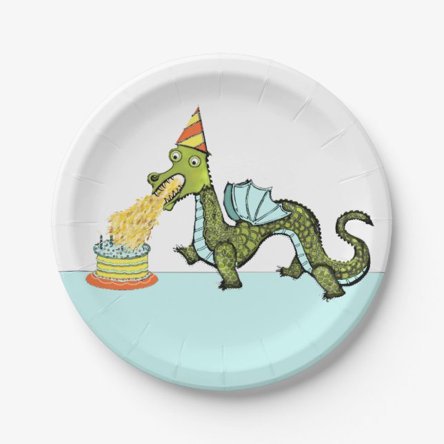 Assiettes En Carton Fête d'anniversaire du dragon (Devant)