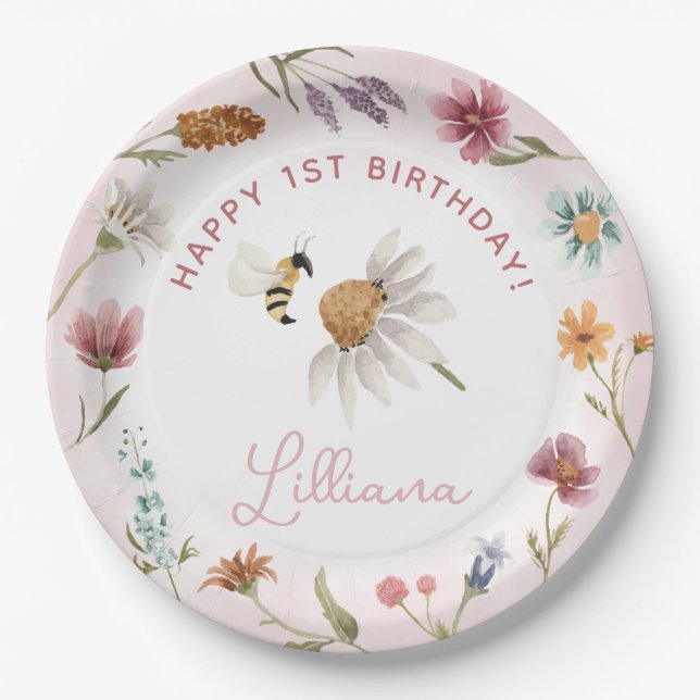 Assiettes En Carton Fête d'anniversaire du Fleur sauvage du printemps (Devant)