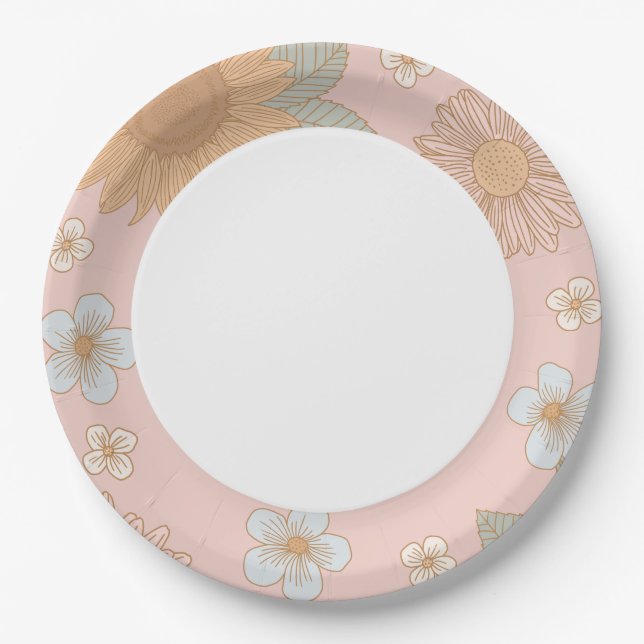 Assiettes En Carton Fête d'anniversaire du Fleur sauvage rétro (Devant)